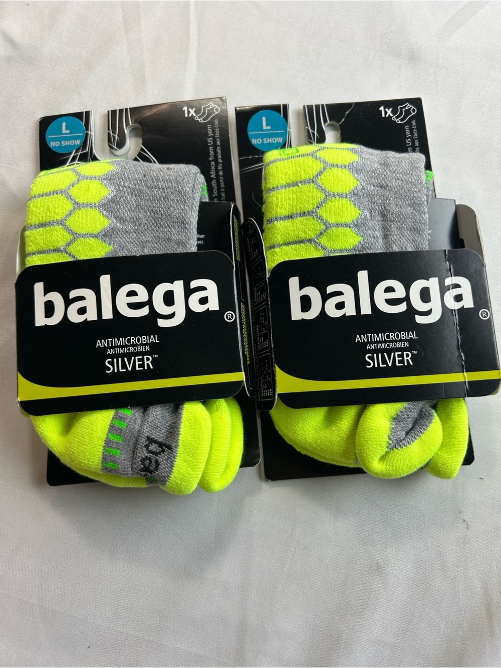 2 Balega Antimicrobial Silver Socks Grey/ Neon Green